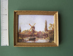 Landscape picture 'Windmill and boat on river' doll house miniature PICTURE