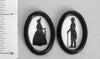 Two Victorian Silhouettes 'Man with stick & Lady in Bonnet'